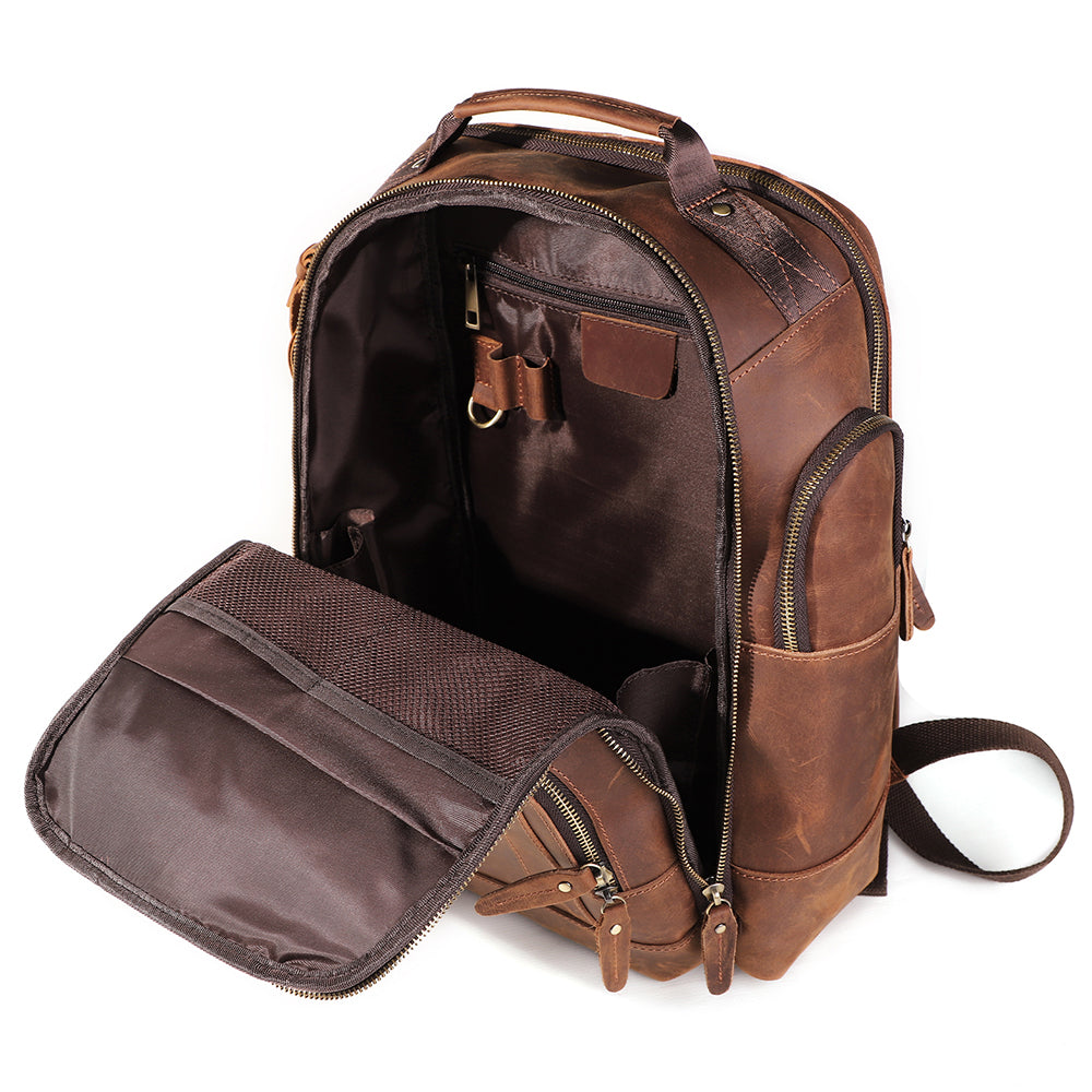 Full Grain Leather Backpack Unisex School Backpack 15.6'' Laptop Backp –  LISABAG