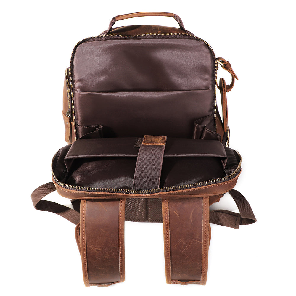 Light Brown Leather Laptop Backpack for Men - Large Rucksack & Bookbag