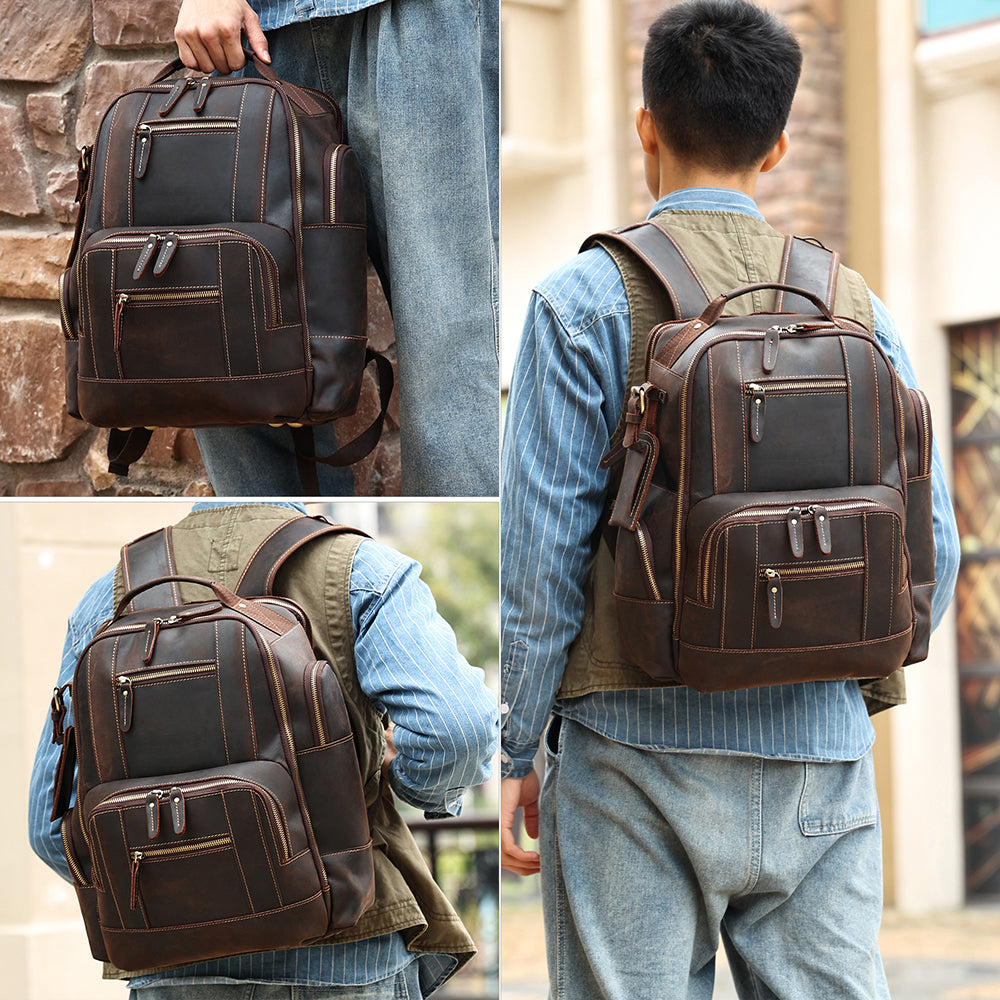 Leather Laptop Backpack for Men - Large Rucksack & Bookbag