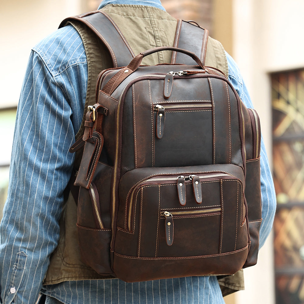 Leather Laptop Backpack for Men - Large Rucksack & Bookbag