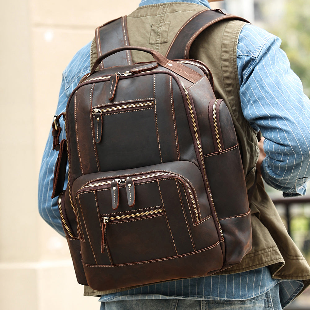Leather Laptop Backpack for Men - Large Rucksack & Bookbag