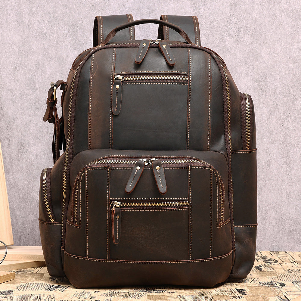 Top Cow Leather Black Men's Backpack, Crocodile Print Large Capacity  Travel Bag