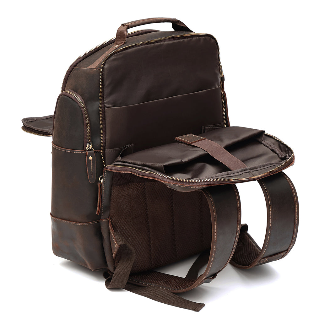 Leather Laptop Backpack for Men - Large Rucksack & Bookbag