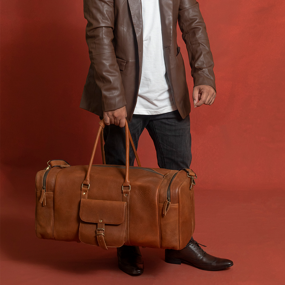 Hair-on Leather Travel Duffel Bag Weekend Luggage Buffalo Leather