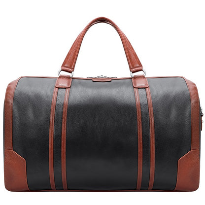 Men's Two Tone Leather Duffel Bag Black Front