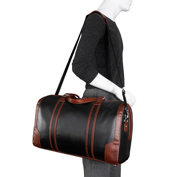 Men's Two Tone Leather Duffel Bag Black Worn