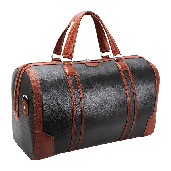 Men's Two Tone Leather Duffel Bag Black