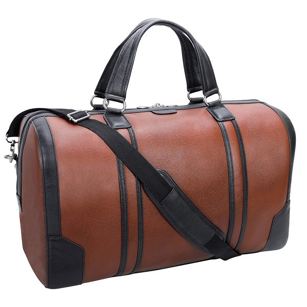 Men's Two Tone Leather Duffel Bag Brown Strap