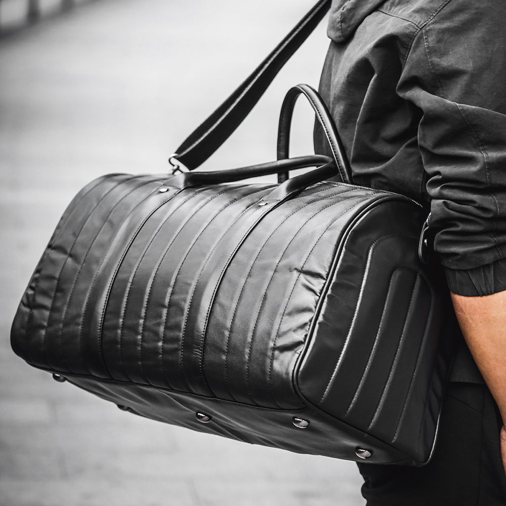 The Urbano | Men's Black Leather Duffle Weekend Bag