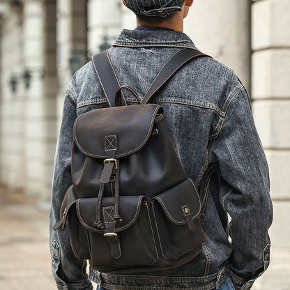 the vacationer leather drawstring backpack