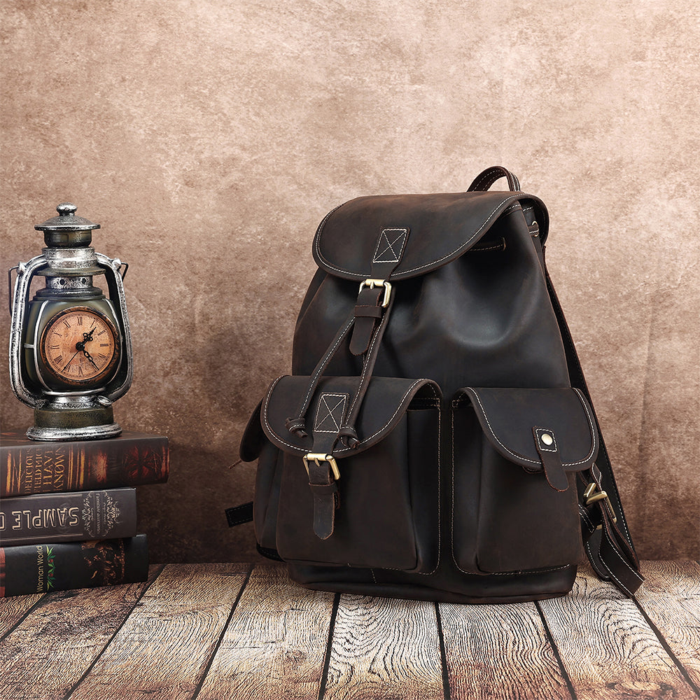 the vacationer leather drawstring backpack