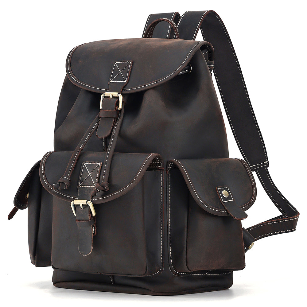 the vacationer leather drawstring backpack