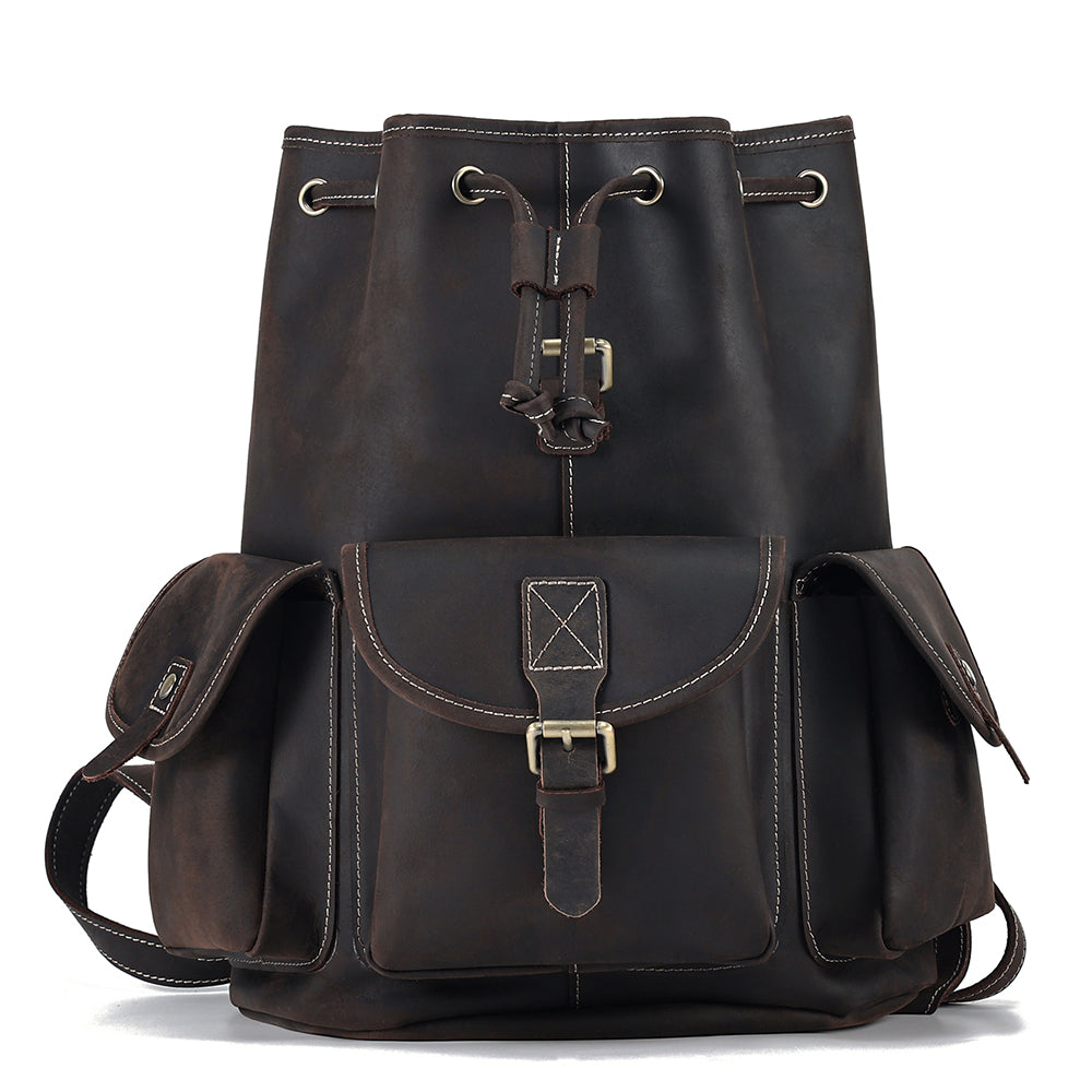 the vacationer leather drawstring backpack