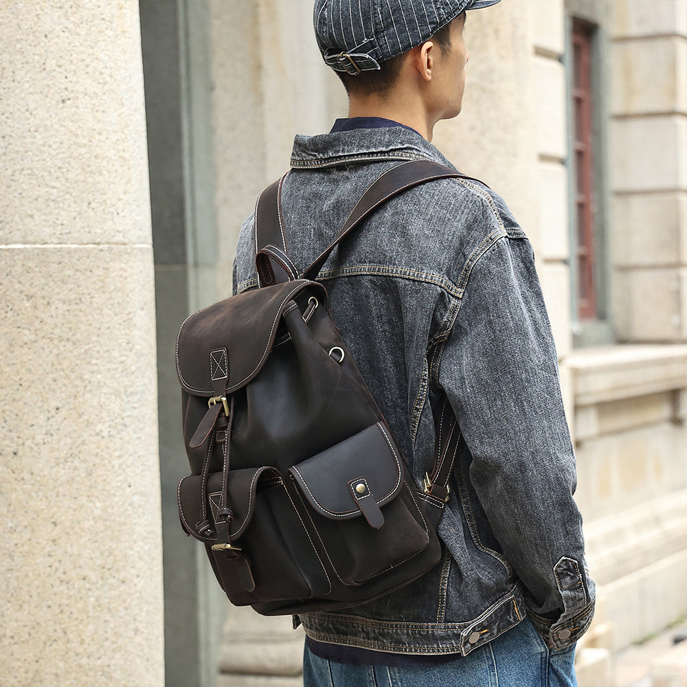 the vacationer leather drawstring backpack