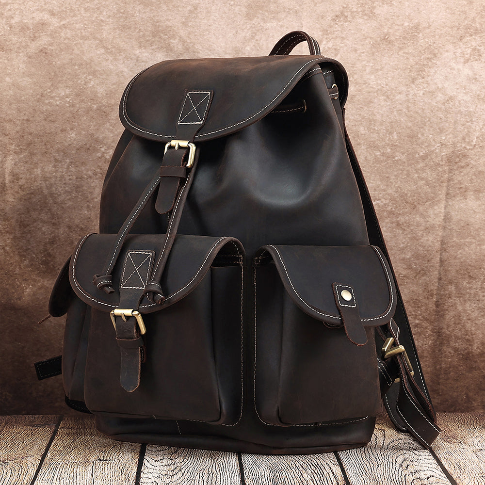 the vacationer leather drawstring backpack