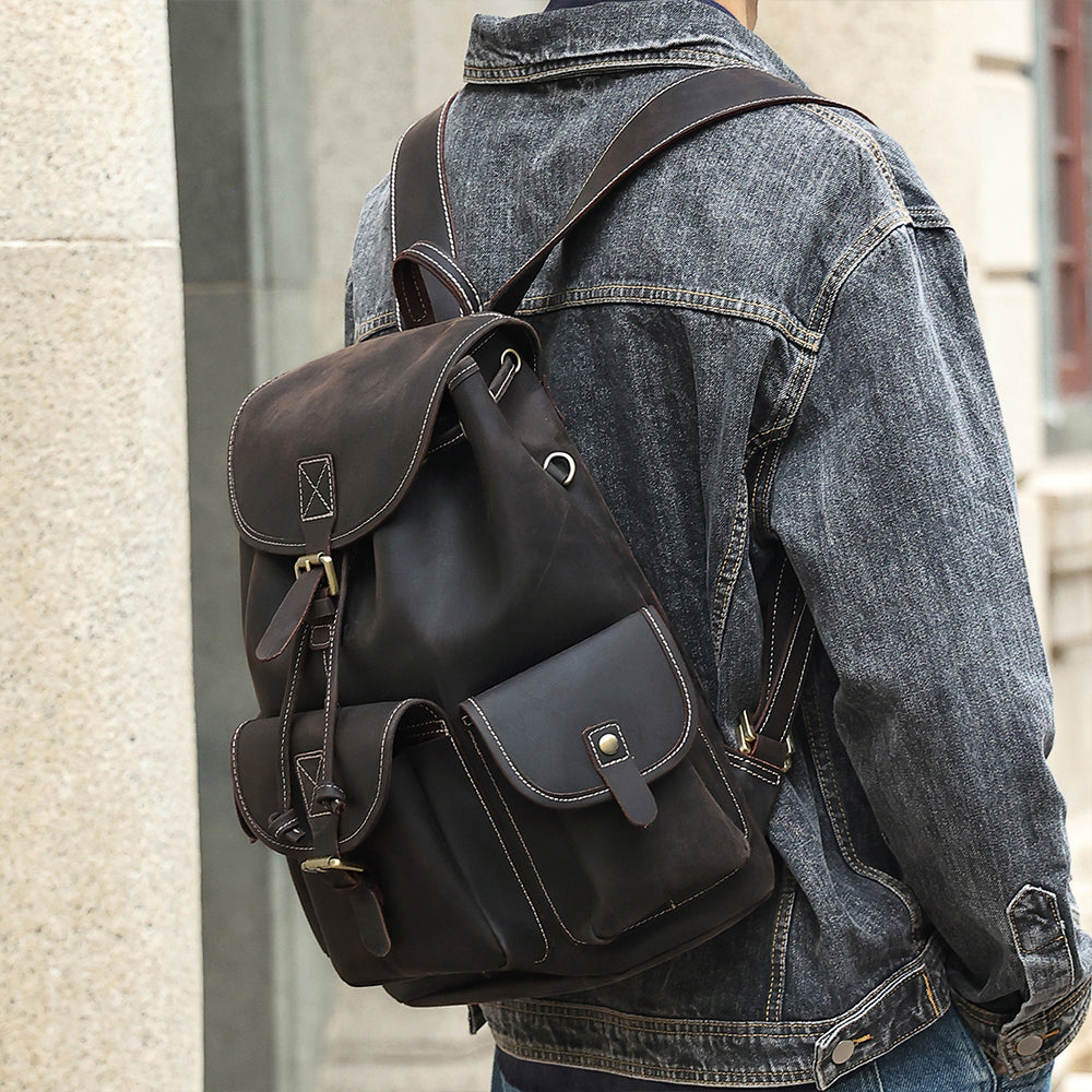 the vacationer leather drawstring backpack