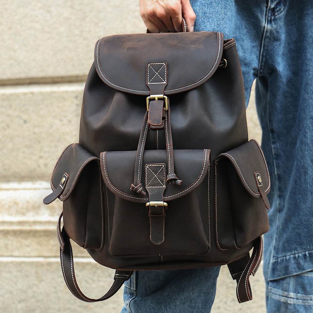 the vacationer leather drawstring backpack