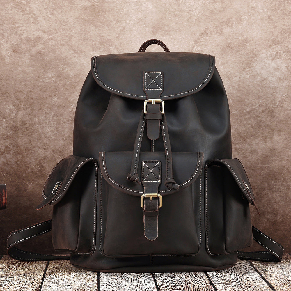 Leather Drawstring Backpack Large Top Grain Leather Rucksack The Real Leather Co