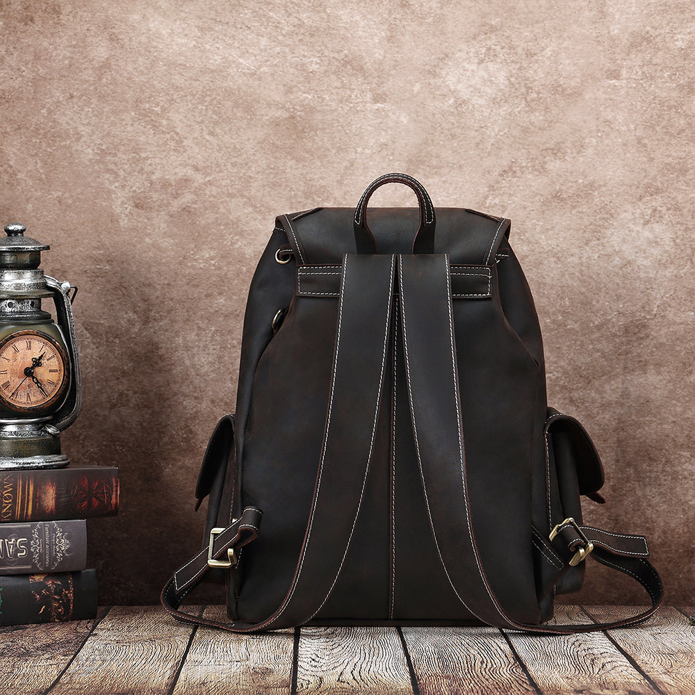 the vacationer leather drawstring backpack