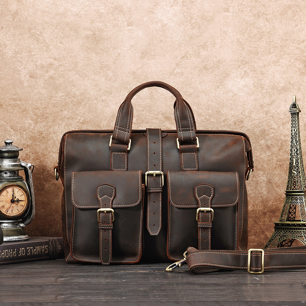 Leather Laptop Bag Briefcase for Men - Shoulder Book Bag for Work