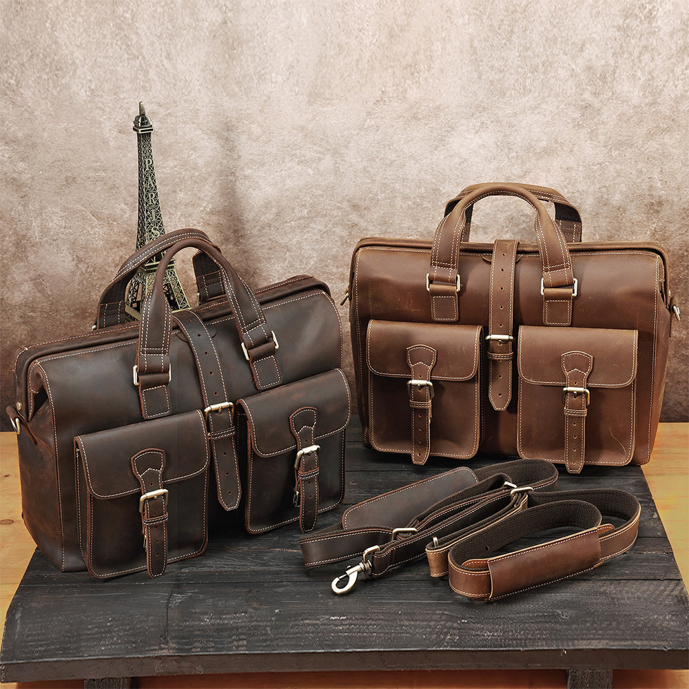 Leather Laptop Bag Briefcase for Men Shoulder Book Bag for Work