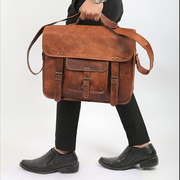 Personalized Leather Messenger Bag Monogram Men's Full 