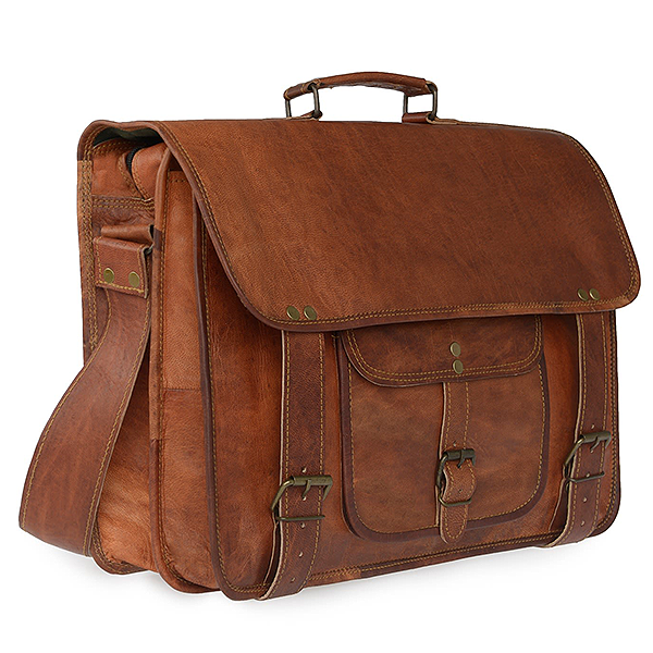 Men's Leather Laptop Messenger Bag Briefcase - Full Grain Leather