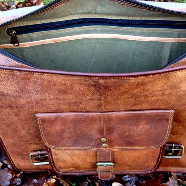 Men's Leather Laptop Messenger Bag Briefcase - Full Grain Leather