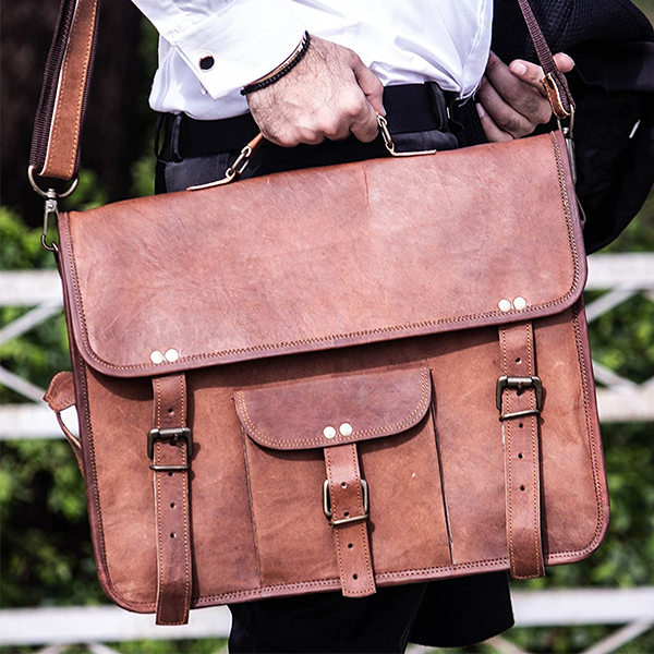 Men's Leather Laptop Messenger Bag Briefcase - Full Grain Leather