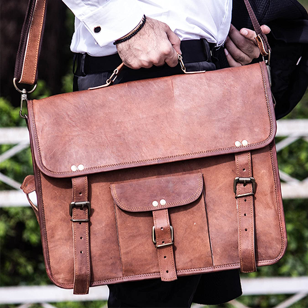 New Men's Premium Leather Laptop Shoulder Briefcase Business Office Ba