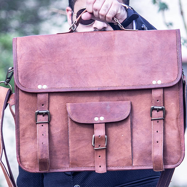 Men's Leather Laptop Messenger Bag Briefcase - Full Grain Leather