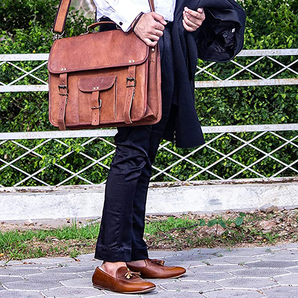 Men's Leather Laptop Messenger Bag Briefcase - Full Grain Leather