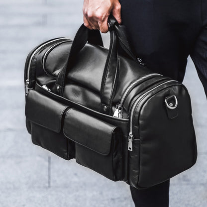 The Vita | Men's Black Leather Duffle Travel Bag - Pebbled Leather