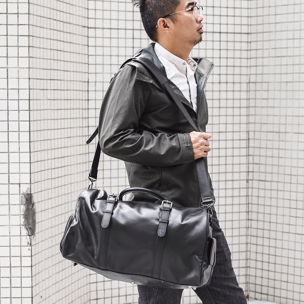 The Volta | Men's Black Leather Duffle Travel Bag
