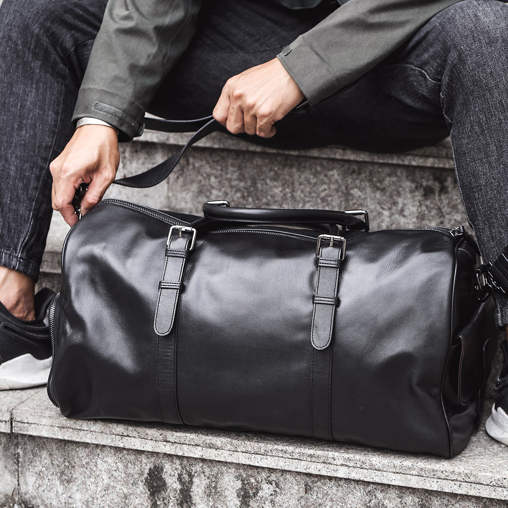 The Volta | Men's Black Leather Duffle Travel Bag