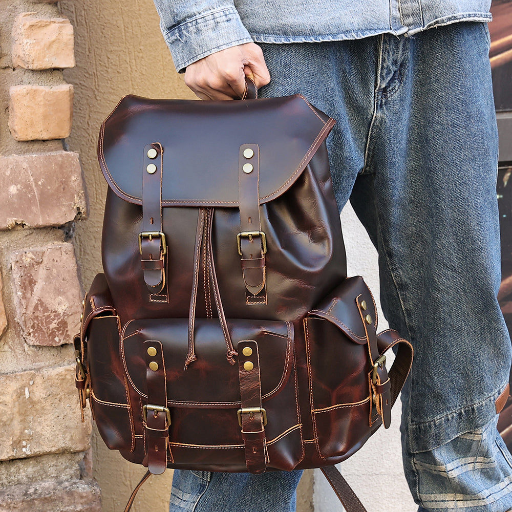 backpack reeves leather liuwei Vintage Travel for Men, Genuine Leather-Waxed Canvas Hiking Rucksack,Large capacity Waterproof Daypacks,Gray : Sports & Outdoors without compromising on style The Vernon Backpack | Genuine