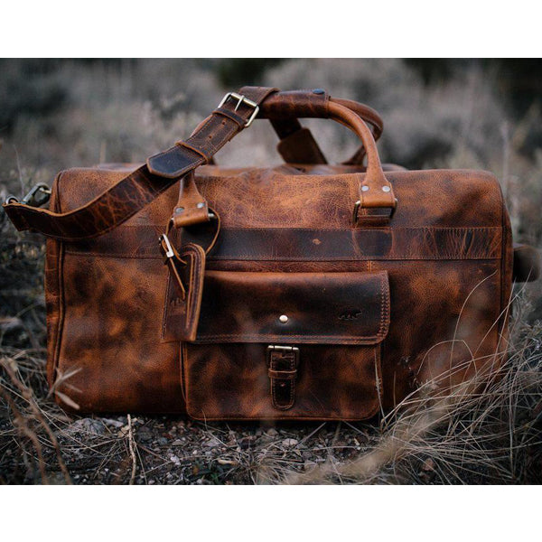 Men's Buffalo Leather Duffel Bag - Weekend Bag for Travel on ground