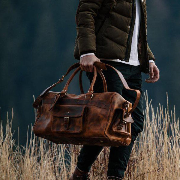 Men's Buffalo Leather Duffel Bag - Weekend Bag for Travel  Held2