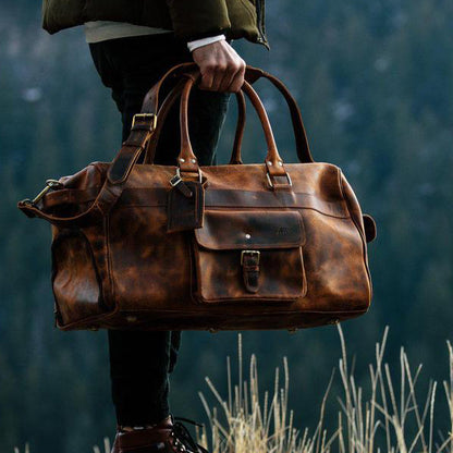 Men's Buffalo Leather Duffel Bag - Weekend Bag for Travel held