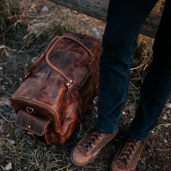 Men's Buffalo Leather Duffel Bag - Weekend Bag for Travel  top view 2