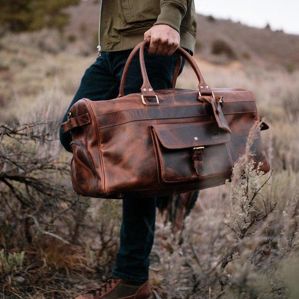 Men's Buffalo Leather Duffel Bag - Weekend Bag for Travel  Held