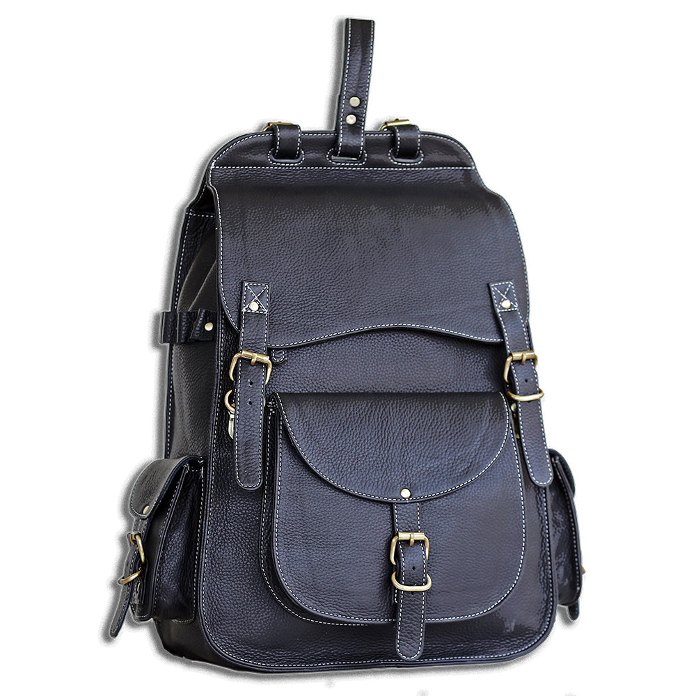 The Western | Black Leather Backpack for 17 Inch Laptops for Men & Women