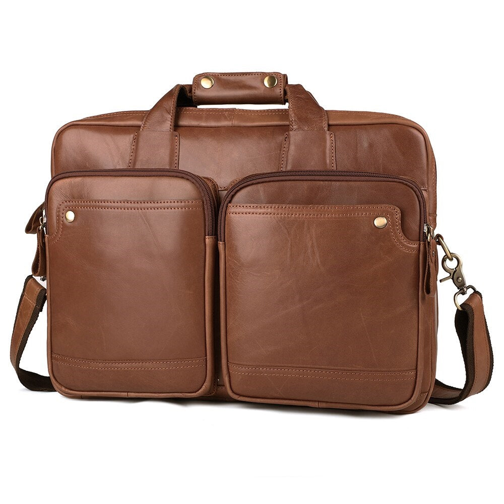 The Commuter Men's Top Grain Leather Briefcase Bag for 15 Inch Laptop Computers
