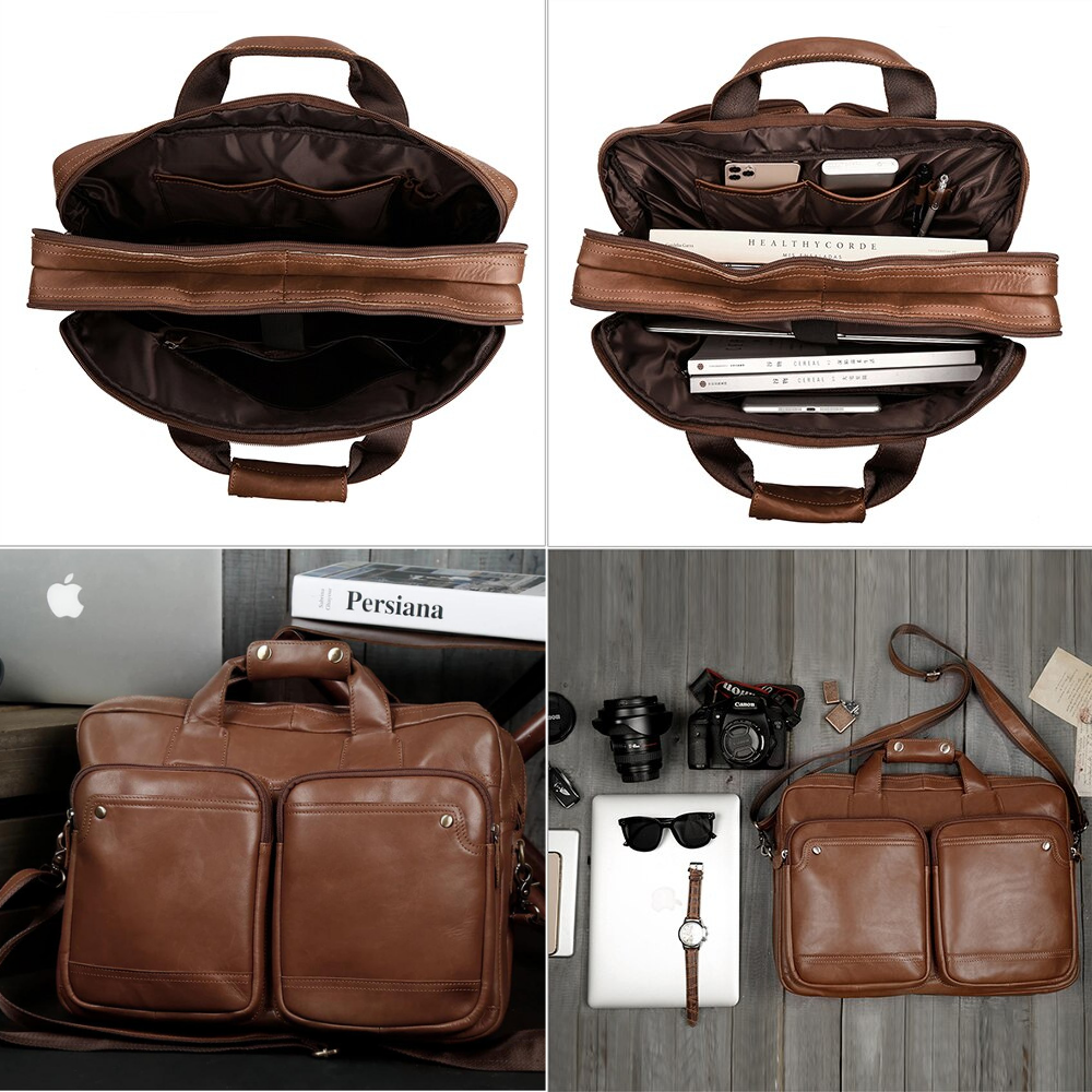 The Commuter Men's Top Grain Leather Briefcase Bag for 15 Inch Laptop Computers