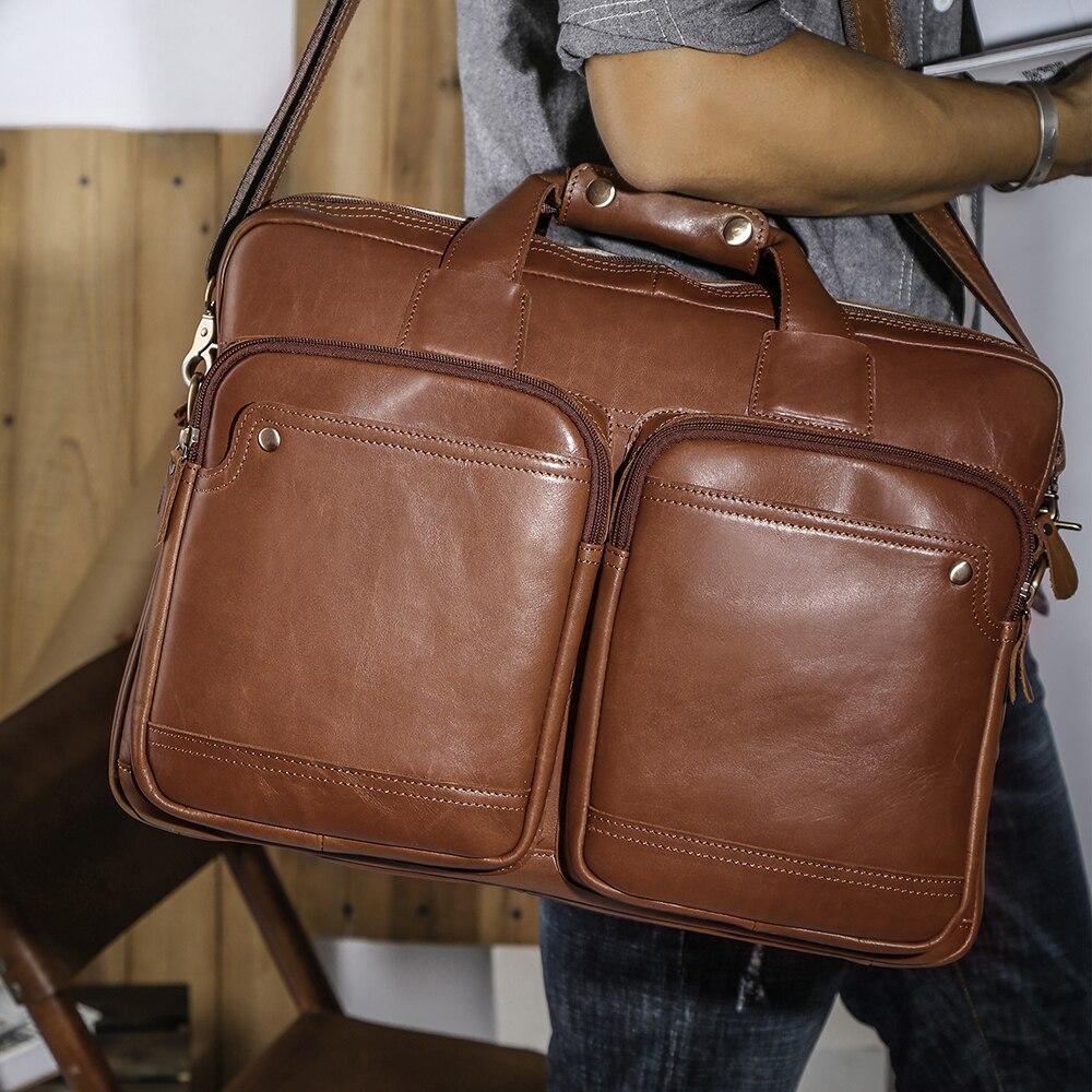 The Commuter Men's Top Grain Leather Briefcase Bag for 15 Inch Laptop Computers