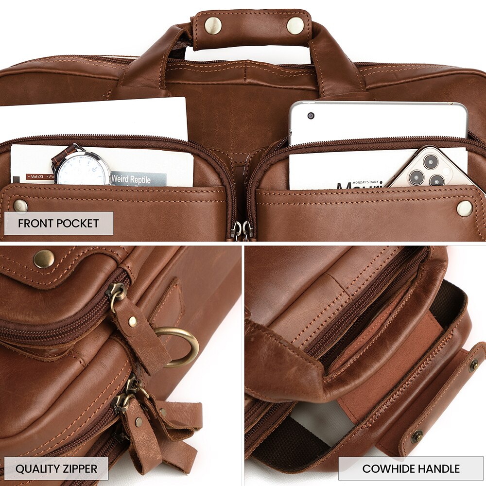 The Commuter Men's Top Grain Leather Briefcase Bag for 15 Inch Laptop Computers