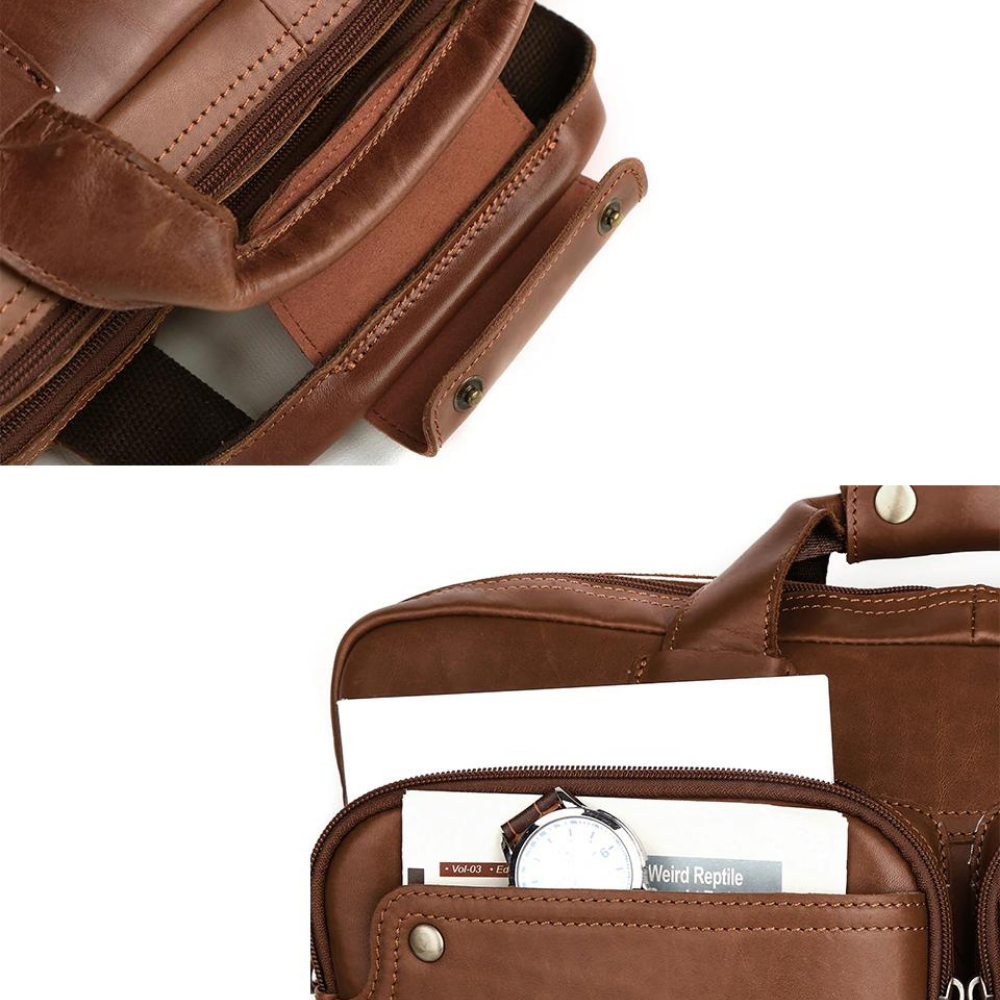 The Commuter Men's Top Grain Leather Briefcase Bag for 15 Inch Laptop Computers