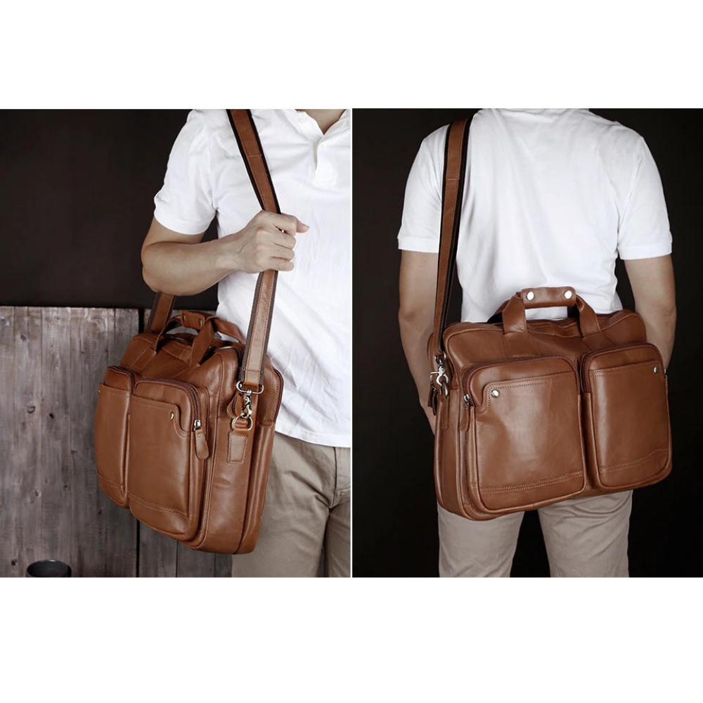 The Commuter Men's Top Grain Leather Briefcase Bag for 15 Inch Laptop Computers