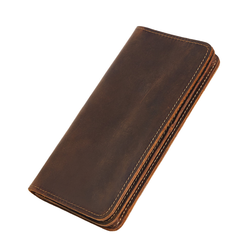 Genuine Leather Man Wallet Card Holder Credit Card Coin Large Men Long Coffee