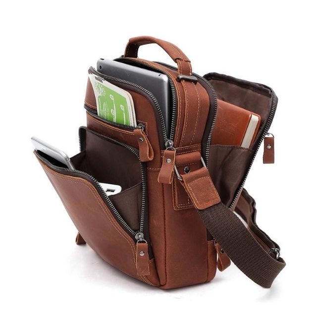 JOYIR Genuine Leather Small Messenger Bag for Men Vintage Shoulder Crossbody Bags for Work Business Travel